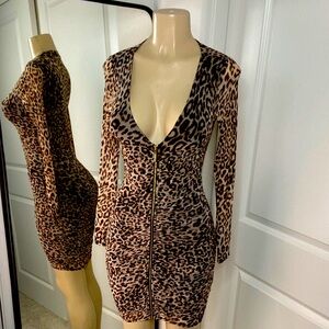 Leopard Print Zip-Up Dress Guess XS